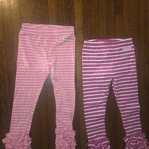 SEW SASSY Berry Pink Stripe Ruffle 2 PACK Leggings 2 PAIRS SZ 4.